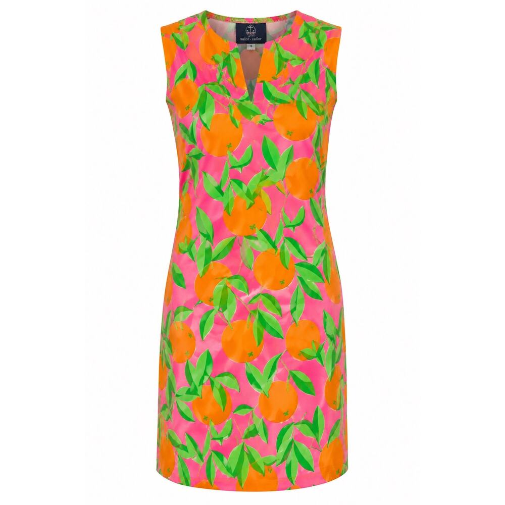 Sailor-Sailor Orange Print Shift Dress Pink Green Sleeveless Size Small Resort